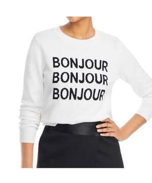 Karl Lagerfeld Paris Women's Bonjour Graphic Knit Crewneck Sweater - Size Small